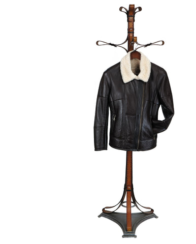 JENNY. S44545- Lightly Fitted Flyer Brown Napa Jacket. Ironed Natural Wool Trims and Interior